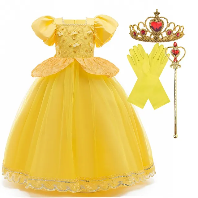Girl Belle Princess Dress Kids Beauty and The Beast Costume Girl Baby Christmas Princess Birthday Party Fancy Dress 2-10 Years Belle dress C set 3