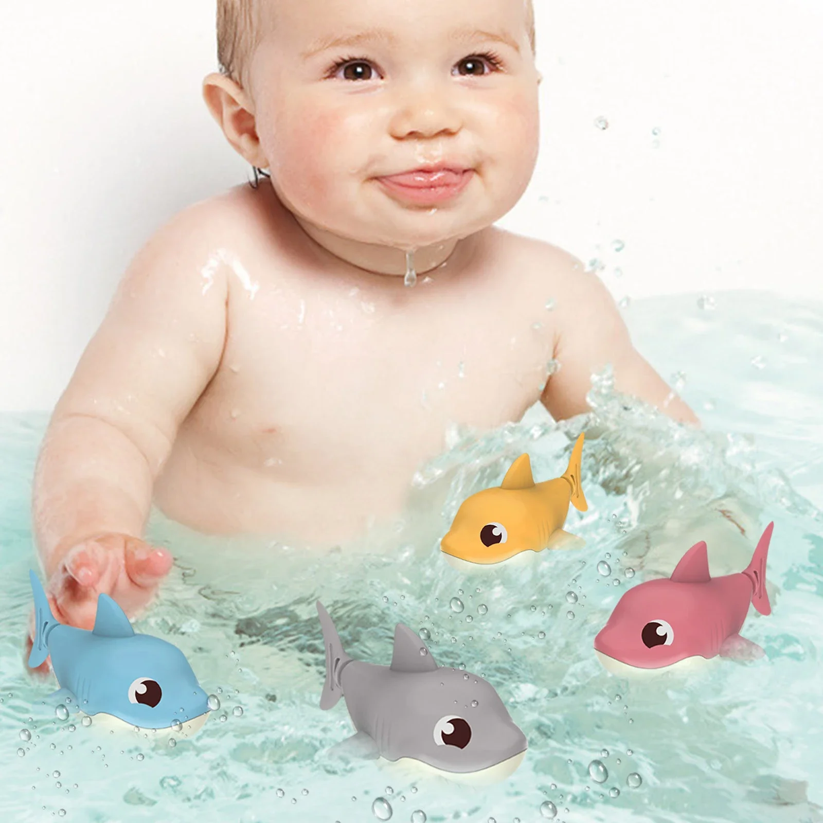 1PC Toddler Baby Bath Toy Cute Cartoon Swimming Crocodile Clockwork Wagging Tail Rotating Device Beach Baby Bath Tub Wind Up Toy 2