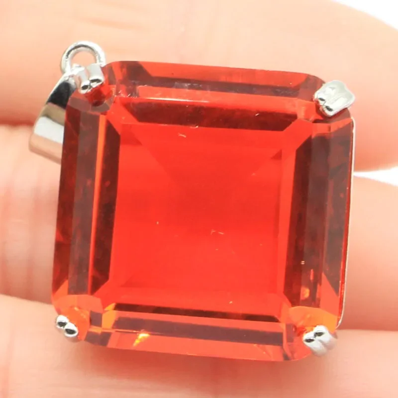 11g Customized 925 SOLID STERLING SILVER  PENDANT Big Square Orange Spessartine London Blue Swiss Blue Kunzite Smoky Topaz Bride