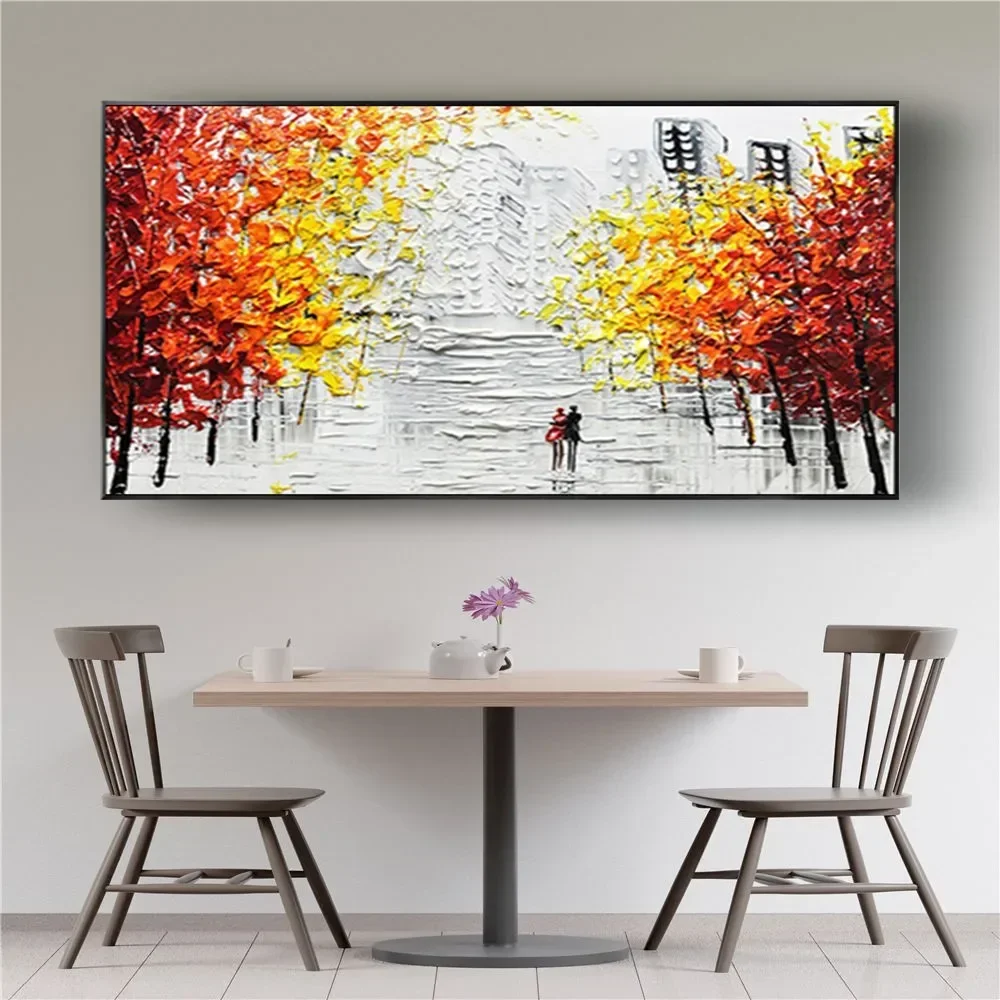 

Handmade Oil Paintings Abstract City Scenery Red White Lover Palette Knife Art On Canvas Painting Decor Living Room Panel TrimOK