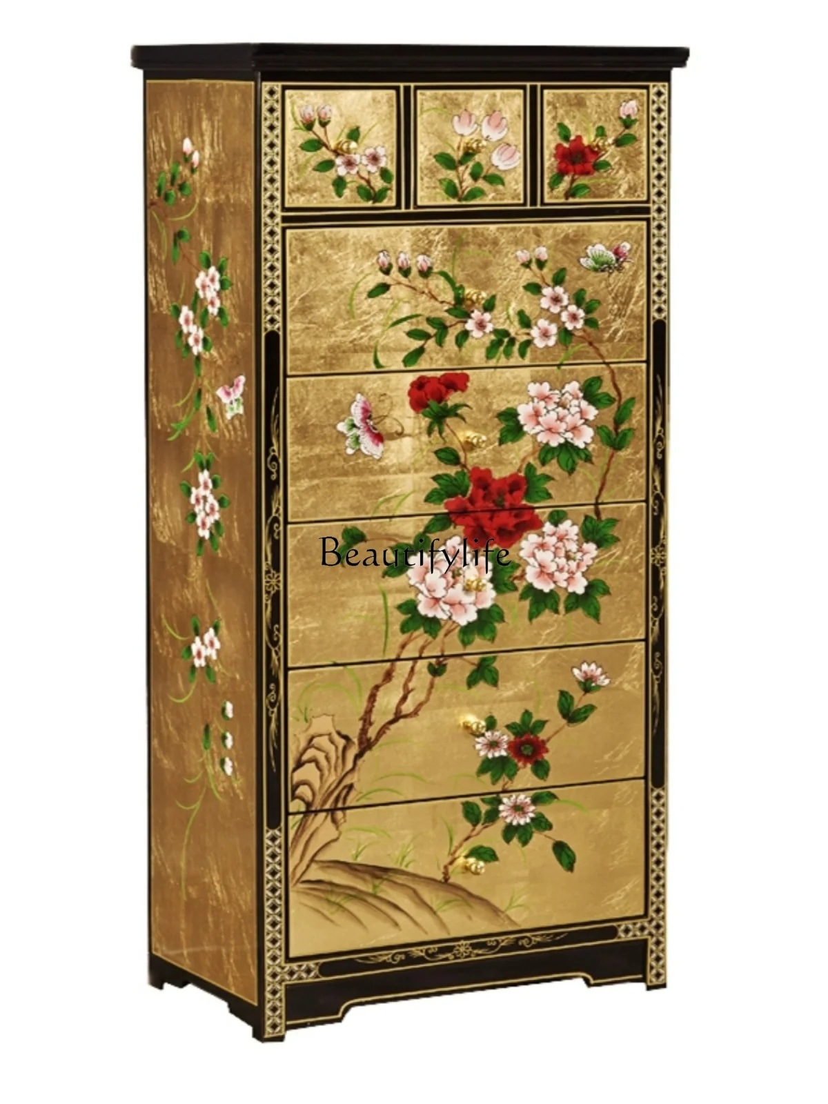 

American Painted Entrance Cabinet Chinese Retro Furniture Bedroom Storage Solid Wood Drawer Cabinet