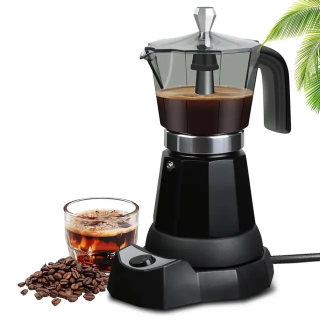 Cafetière électrique 480W, 300ml/6 tasses, cafetière italienne portable en aluminium pour la maison, percolateur pour la maison, noir 1
