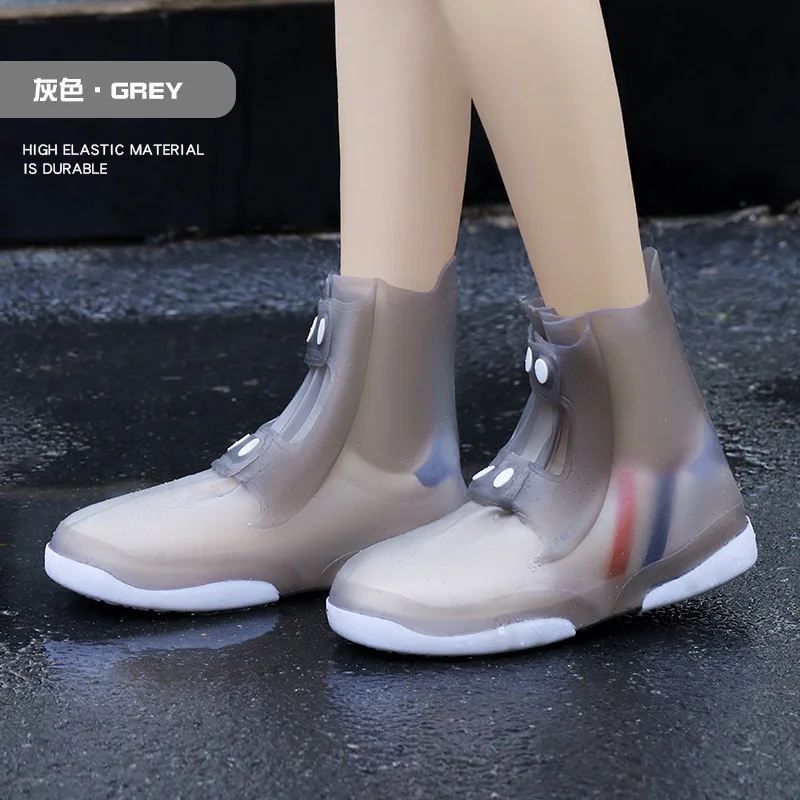 Reusable Waterproof Rain Shoes Covers Overshoes Washable Anti Skid Shoe Covers With Button White Durable Shoe Accessorie