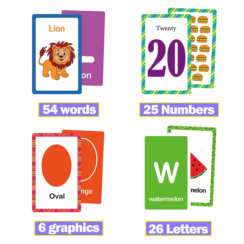 58PCS Baby Flash Cards Montessori Didactic Material Words Letter Number Learn Cards Color Shape Cognition Educational Parish Toy