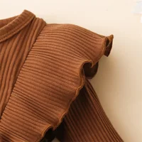 Infant Girl Rompers Dress Plaid Rib Knit Ruffles Long Sleeve Skirt Hem Jumpsuits Newborn Clothes Baby Bodysuits with Headband 5