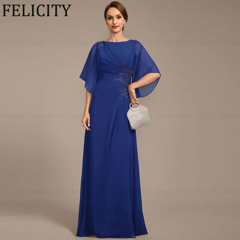 

FELICITY Chiffon Elegant Mother of the Bride Dresses 2024 A-line Scoop Wedding Guest Dresses Appliques Lace Sequins Evening Gown