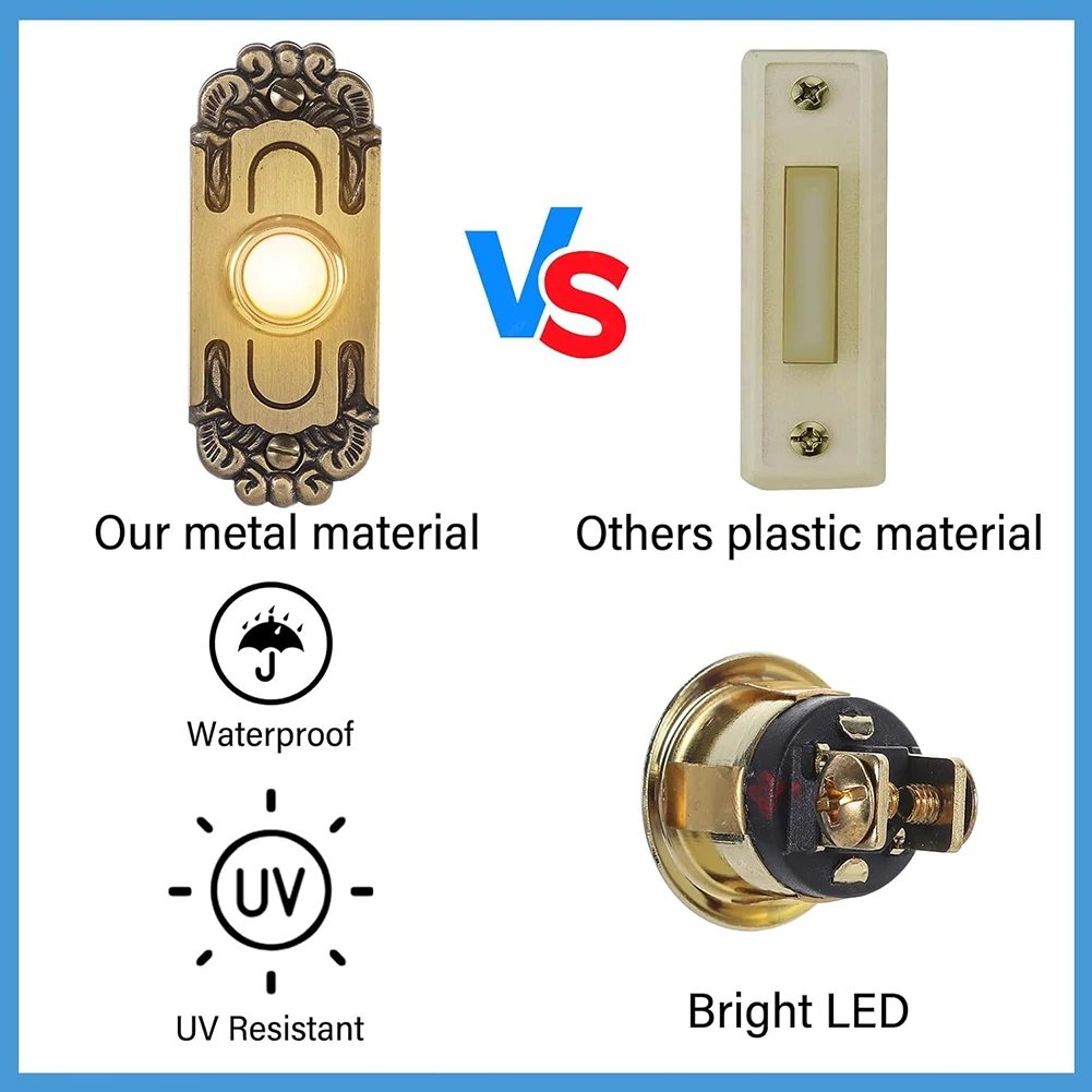 For Home Entrance Heavy Duty Doorbell Door Bell Button Antique Brass Bronze Easy Installation High-quality Metal