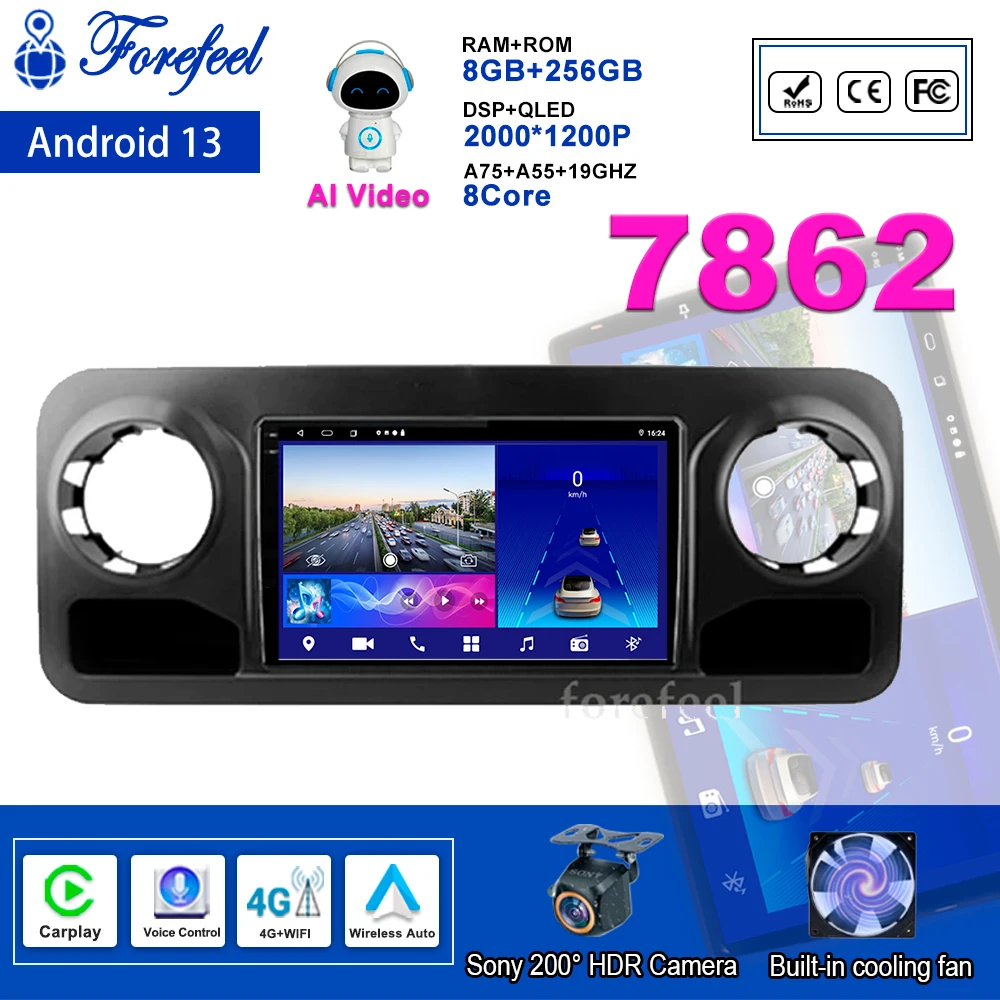 Autoradio Android 13 Per Benz Sprinter 2018 + Lettore Multimediale Qled Head Dash Cam Unità Schermo Navigazione Wifi 4G Gps No 2Din Dvd