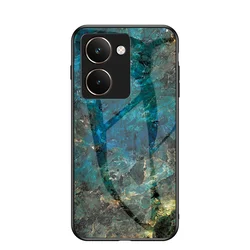 Marble Grain Tempered Glass Hard Back Cover with Silicone Bumper for Realme P3 Ultra (Emerald)