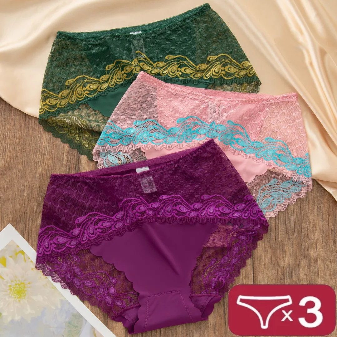 

3Pcs/lot Seamless Women Hollow Out Lace Sexy Panties Set Underwear Female Comfort Briefs Female Panty Ladies Underpants Lingerie