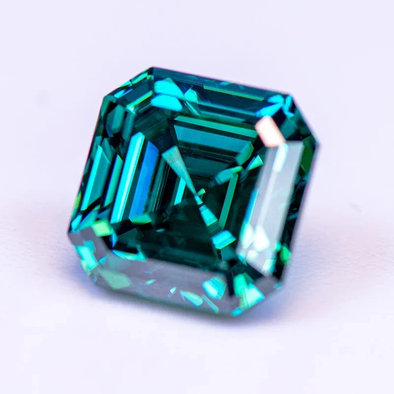Moissanite Stone Emerald Green Asscher Cut for Pass Diamond Tester Top Charms Jewelry Making Ring Materials with GRA Certificate