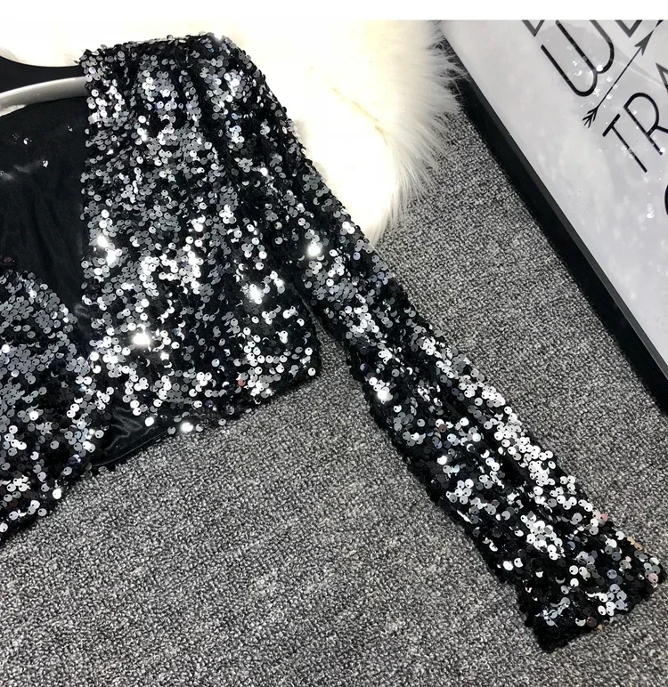 Street Fashion Joker Short Edition Pailletten Kleiner Anzug Funkelnder Perlenanzug Kleine Jacke Tank Top Jazz Dance Performance – Detail 12