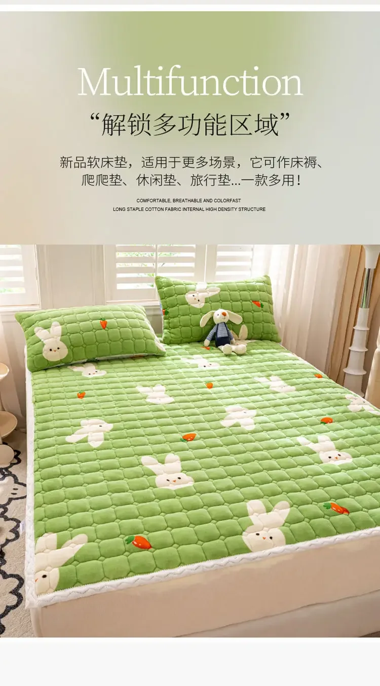 Description Picture 5 of itemIns Winter Milk Velvet Thickened Warm Bed Sheet Bedspread Soft Thin Fold Mattress Toppers Antislipping Tatami Floor Quilted Mat
