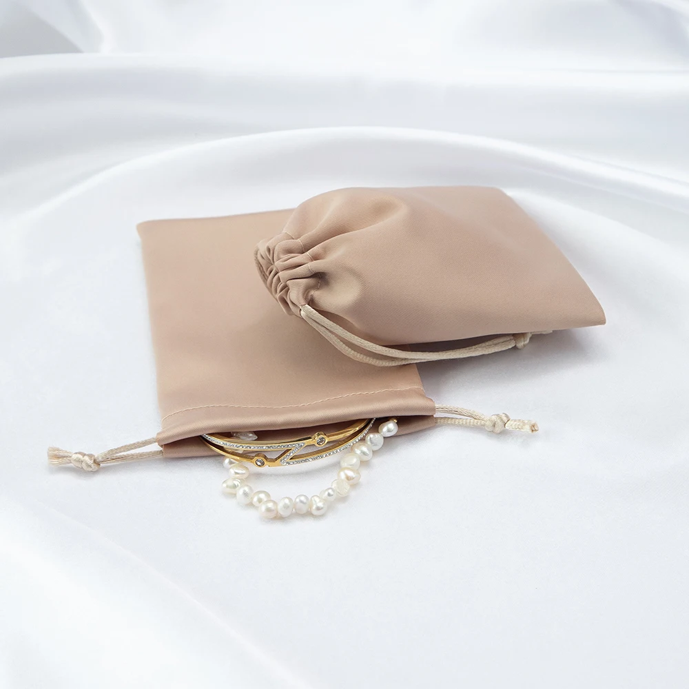 20/50/100 pcs Silk Jewelry Storage Small Gift Bags Mini Size 8X10cm Champagne Drawstring Packaging Pouch Wedding Favor Candy Bag