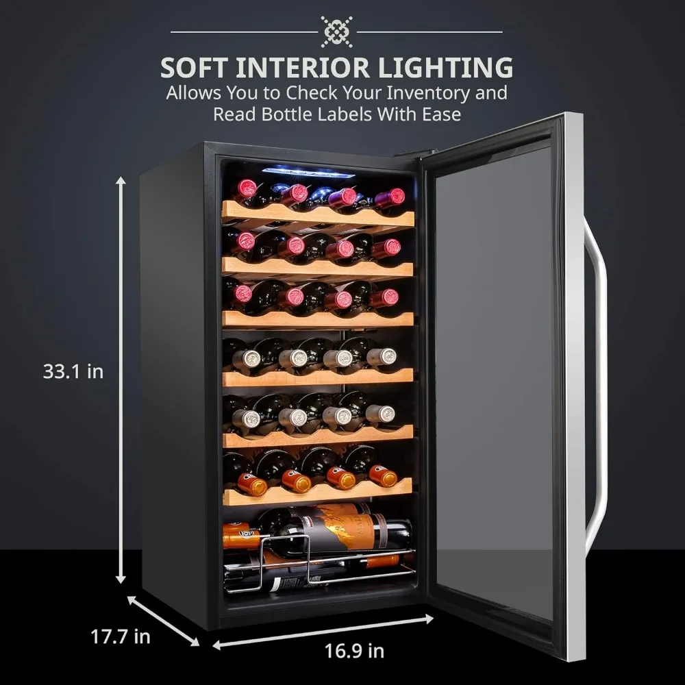 New 28 Bottle Compressor Wine Cooler Refrigerator W/Lock，41f-64f Digital Temperature Control Fridge