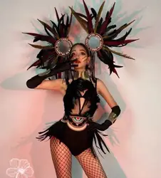 Dark Queen Atmospheric Feather Wild Man Set Gogo Nightclub Bar Show Party Performance Dress Women Bodysuits