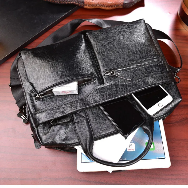 Men Genuine Leather Briefcase Large Business Office Handbag Male Leather 14\