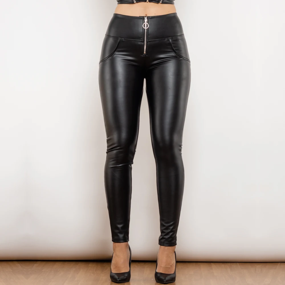 Shascullfites Melody Matt Black Leather High Waist Pants with Ring Zipper Club Party Casual Chic Straight Leg Pants
