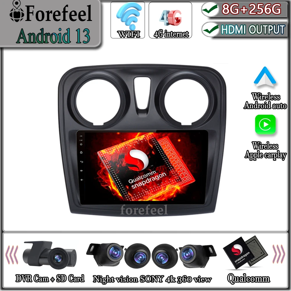 Radio con GPS para coche, reproductor Multimedia con Android 13, Qualcomm, vídeo, TV, para Renault Logan 2, 2012-2017, 2018, 2019, Sandero 2, 2014-2018, 2019