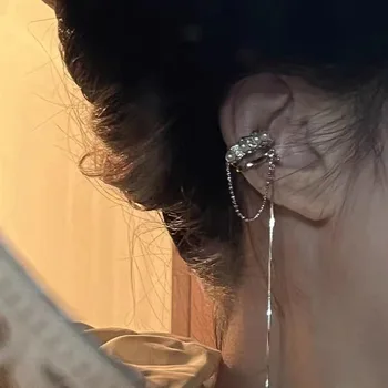 모조 진주 C 모양 긴 술 귀걸이, 피어싱 없는 귀걸이, 심플한 이어 클립, 파티 쥬얼리, 새로운 패션, 1 개