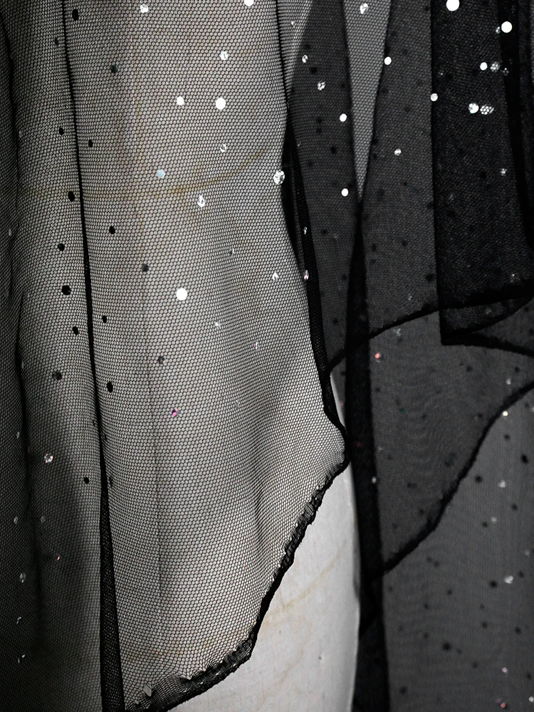 Glitter Bright Gradient Black See-through Mesh Fabric Veil Dress