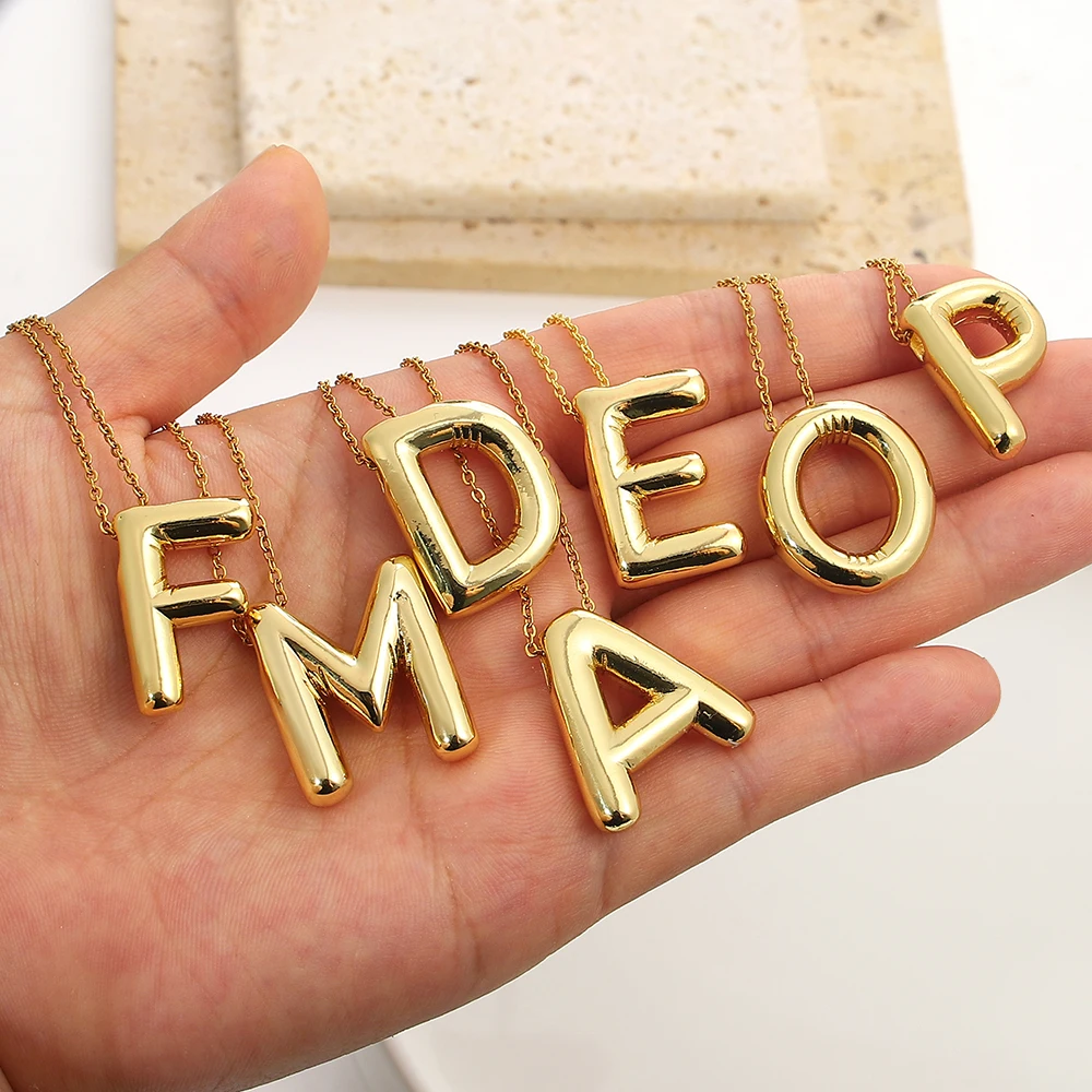 AENSOA Gold Plated Chunky Alphabet Balloon Necklace