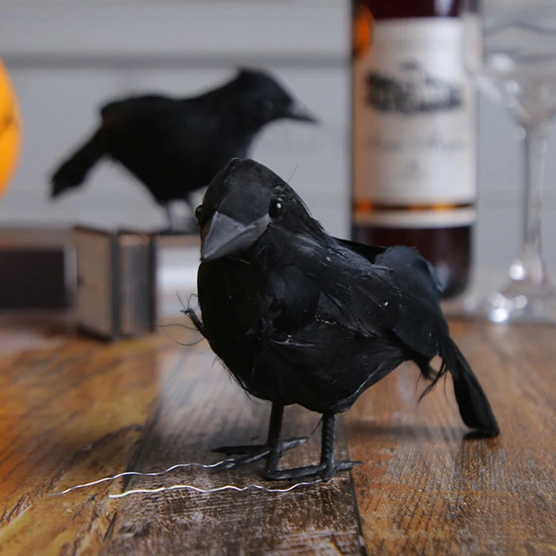 Simulazione Black Crow Animal Model Artificial Crow Halloween Party Decor Black Fake Bird Ravens Prop Decorazione Del Giardino