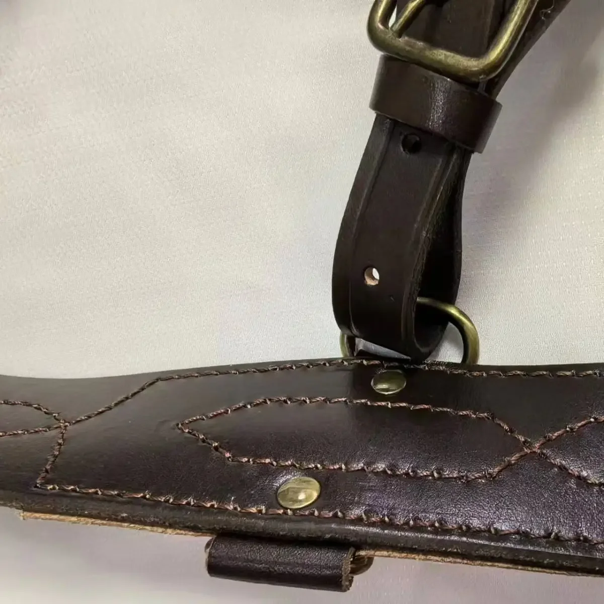 WANG1.military Sam Browne Belt with Shoulder Strap Brown Leather WW1 will fit hole size:38-42" inch