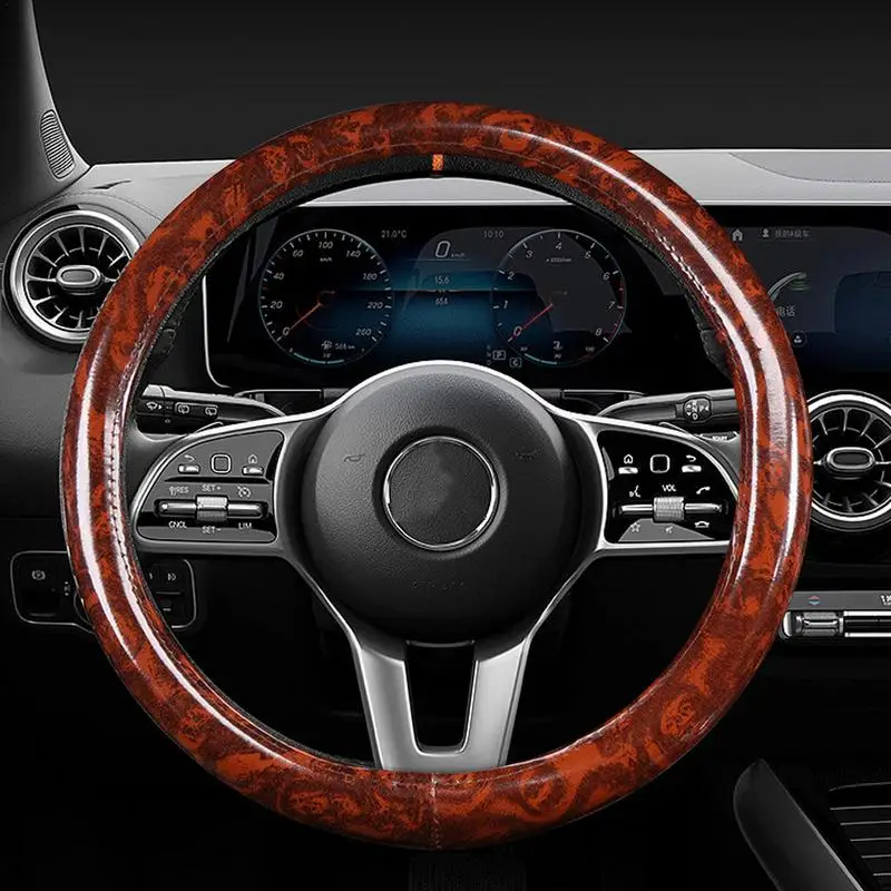 Coprivolante per auto Coprivolante elastico antiscivolo Coprivolante universale con venature del legno da 38 cm Accessori per auto - immagine 3