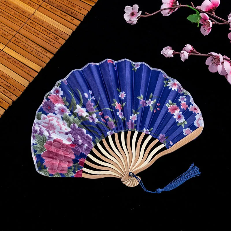 Retro Folding Silk Fan Chinese Japanese Style Decorative Women Female Pocket Bamboo Handle Fan Dance Hand Decoration 1Pcs folding fan,silk fans,hand fan