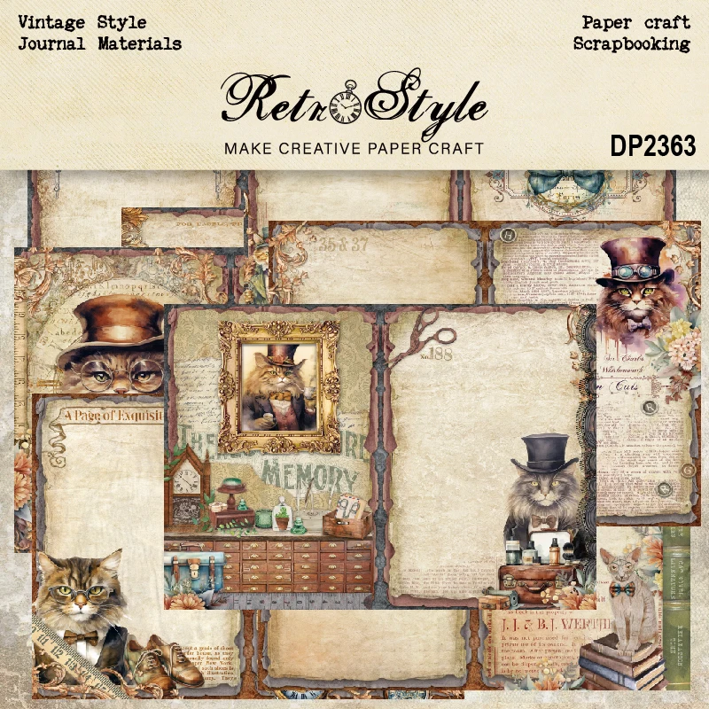 

Panalisacraft 8sheets A5 size Vintage Style Cat Scrapbooking patterned paper Fancy Card Pack Light weight Craft Paper Card
