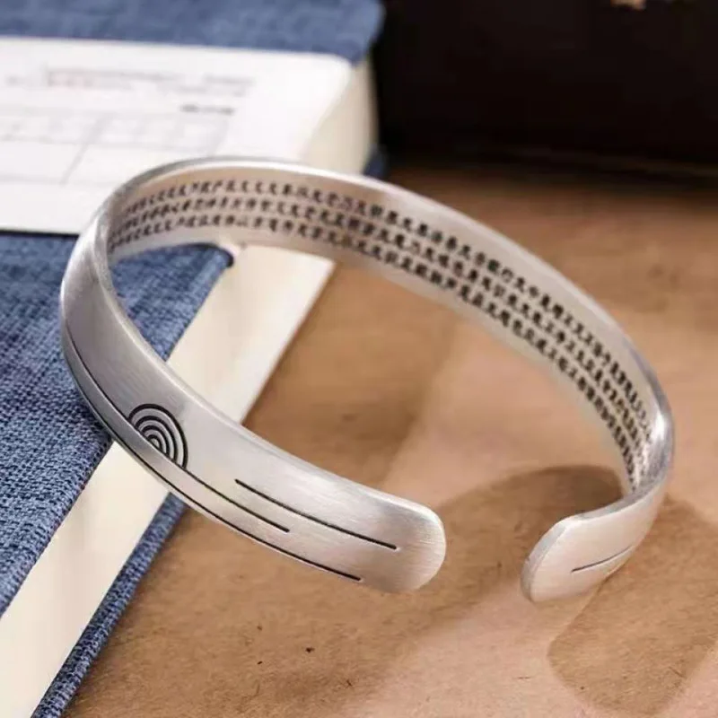 Vintage Personalized Fashion Lotus Heart Sutra Bracelet Unisex Simple Punk Open Bracelet Banquet Jewelry Accessories Gift