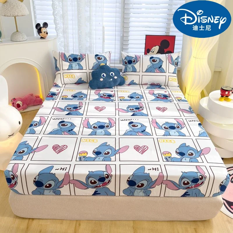 

Disney Cartoon Stitch Mickey Pooh New Skin Friendly Printed Sheets Mattress Protectors Nonslip Sheets Bedding
