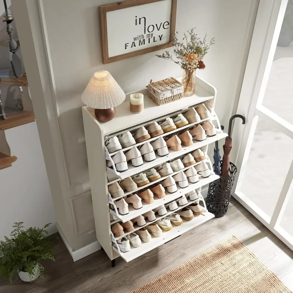 Shoe Cabinet, Freestanding Hidden Shoes Organizer with 3 Flip Drawers & Barn Door Design, for Entryway,Foyer,Hallway, Shoe Rack 5