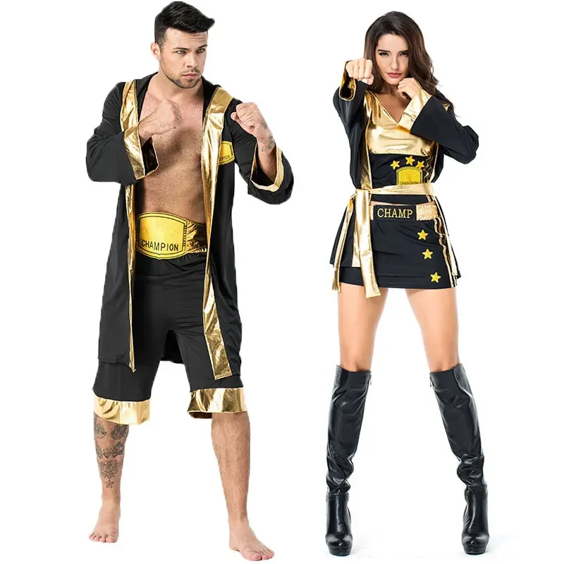 

Black Gold Hercules Boxing Boxer Costume For Men Adult Wrestlers Knockout Halloween Party Carnival Costumes