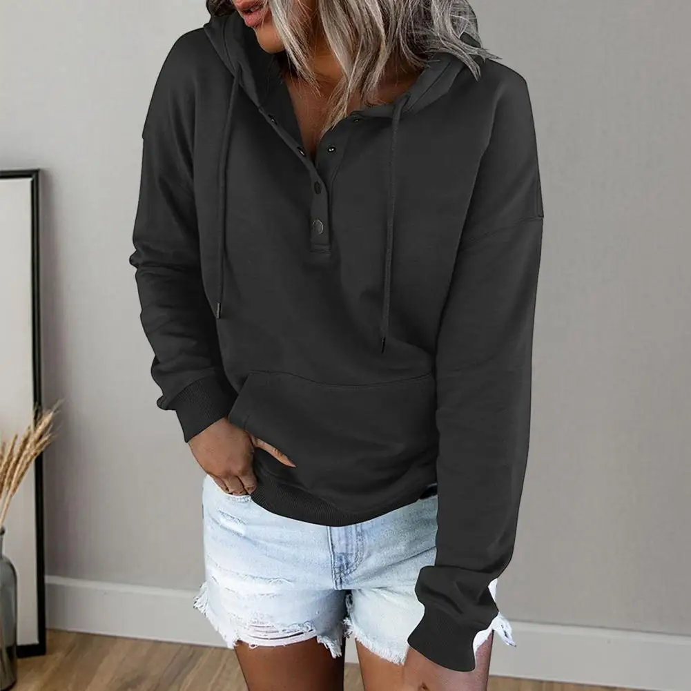 Women's autumn and winter sweatshirt, hooded, solid color, long sleeves. Suitable for different body types.
