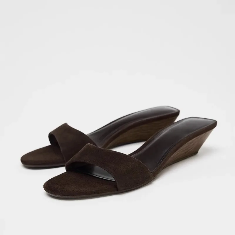 Women Elegant Retro Summer Slippers Mules Wedge Sandals Slippers Open Toe High Heels Casual Dress Woman Shoes Plus Size35-41