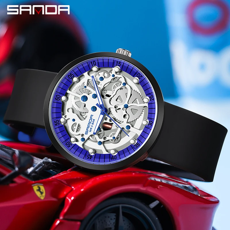 

Часы наручные SANDA Мужские кварцевые со съемным силиконовым ремешком, роскошные спортивные модные водонепроницаемые Модные со съемным отверстием, 50 метров