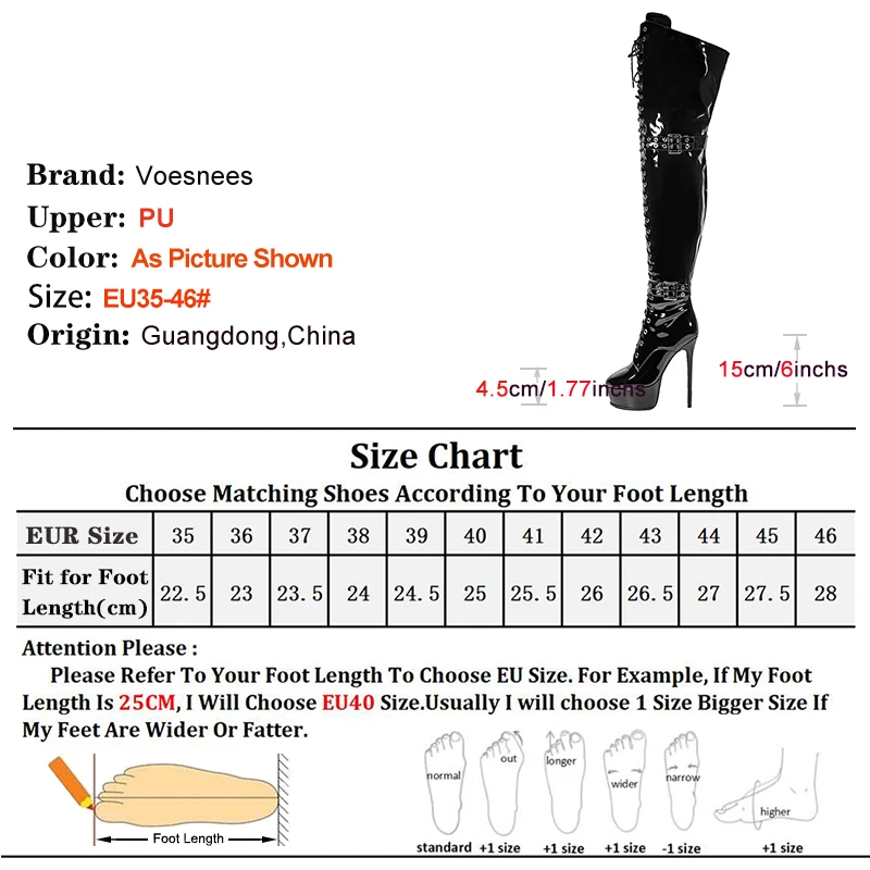 2025 New Black Platform Thigh Boots Women 15CM Thin Heels Goth Crossdresser Shoes Super High Heel belt Buckle Pole Dance Boots