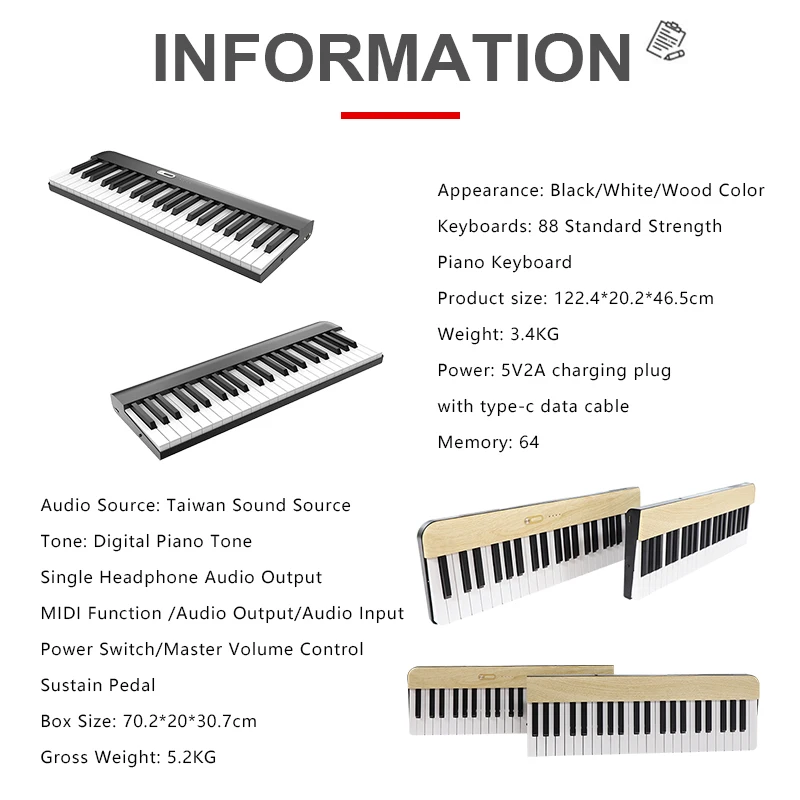 Dinas 88 Weighted Key Keyboard Piano Electronic Digital Factory Supply