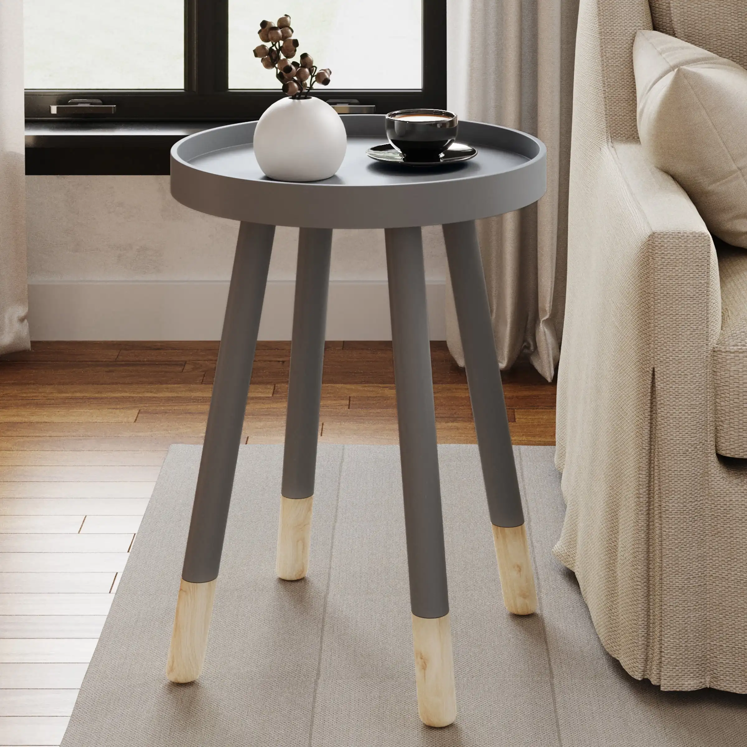 

Lavish Home Mid-Century Modern Round End Table with Tray Top (Gray)