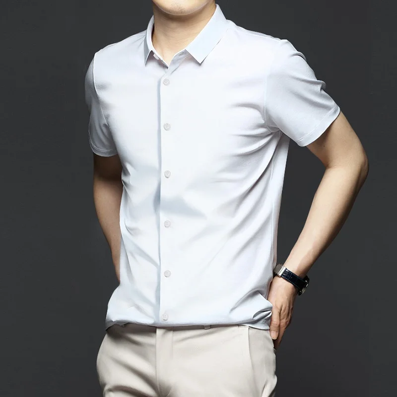New Anti-Wrinkle Men Shirts Short Sleeves Dress Shirts For Men Slim Fit Camisa Social Business Blouse White Office Shirt S-4XL 3