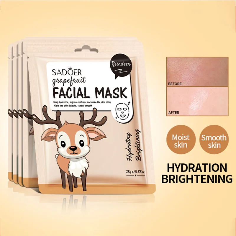 SADOER Cute Cartoon grapefruit Facial Masks Whitening Anti-aging Anti Wrinkles Moisturizing Face Mask for Facial Skin Care