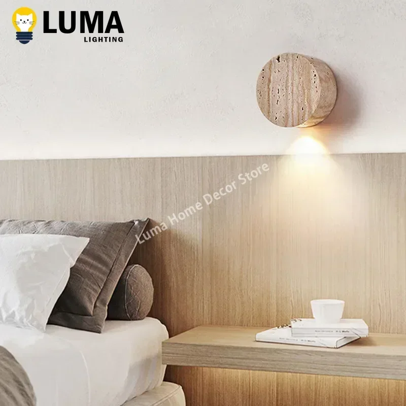 Led Wall Lamp Wall Light Luma Wabi-Sabi Yellow Travertine Wall Light Natural Stone LED Wall Sconce Lamp For Bedroom Bedside Aisle Stair Restaurant