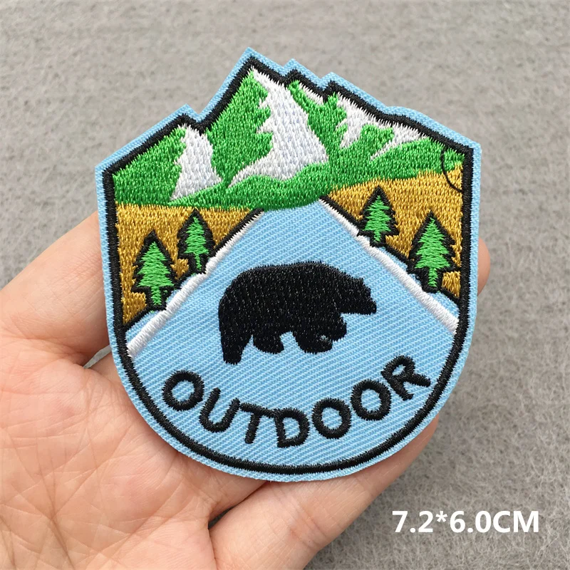 Berge bestickte Patches für Kleidung Camping Aufkleber Natur Reisen Abenteuer Eisen auf Patches DIY Kleidung Rucksack – Detail 7