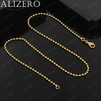 ALIZERO 18K Gold 2mm Beads Base Chain Necklaces 16-30 Inches Women Man Fine Jewelry Wholesale Personality Trend Bead Necklace