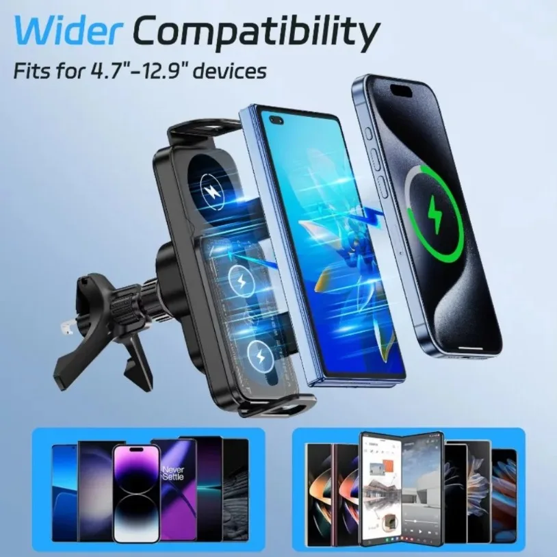 Car Dual Coil Fold Screen Fast Wireless Charger Stand For Samsung Galaxy Z Fold 7 6 5 4 S24 Ultra Xiaomi iPhone 17-12 Pro Max