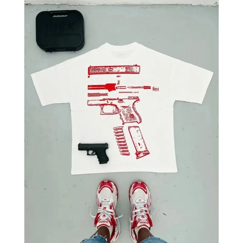 남성용 하라주쿠 힙합 티셔츠, 그래픽 프린트 라운드넥 면 오버사이즈 티셔츠, 고딕 반팔 상의, 2024 신상