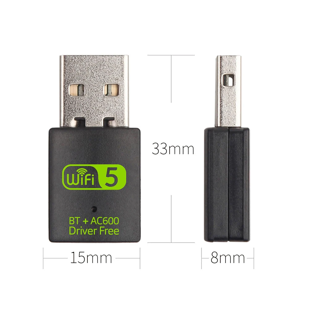 Dual Band 600Mbps USB WiFi & Bluetooth Adapter - 2-in-1 Wireless Network Dongle, Driver-Free