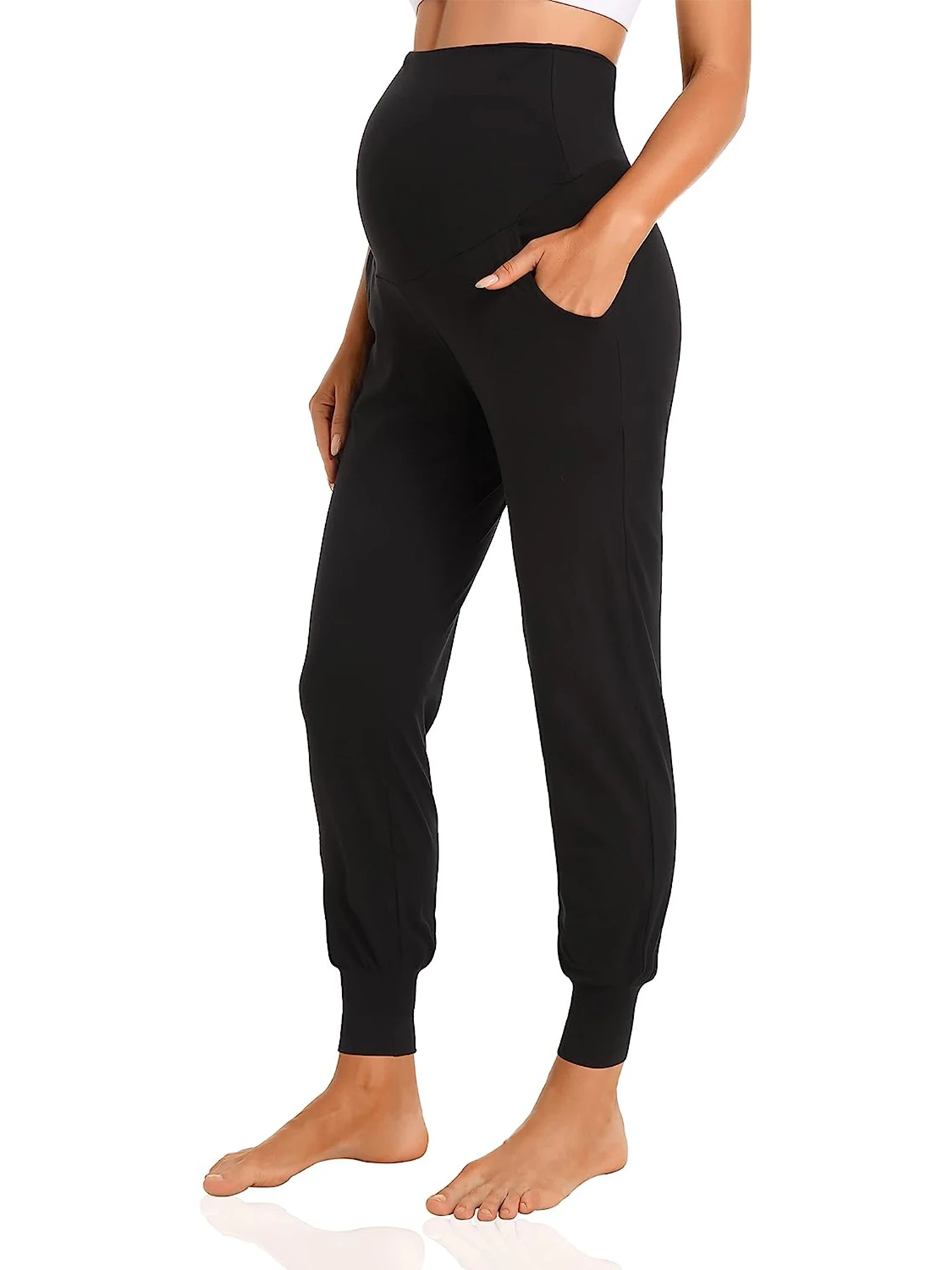 WomensblackMaternityPantsActivewearJoggerTrackCuffSweatpants